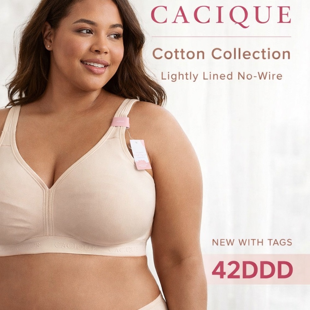 Cacique Cotton Collection Bra 42DDD Nude Wireless NWT